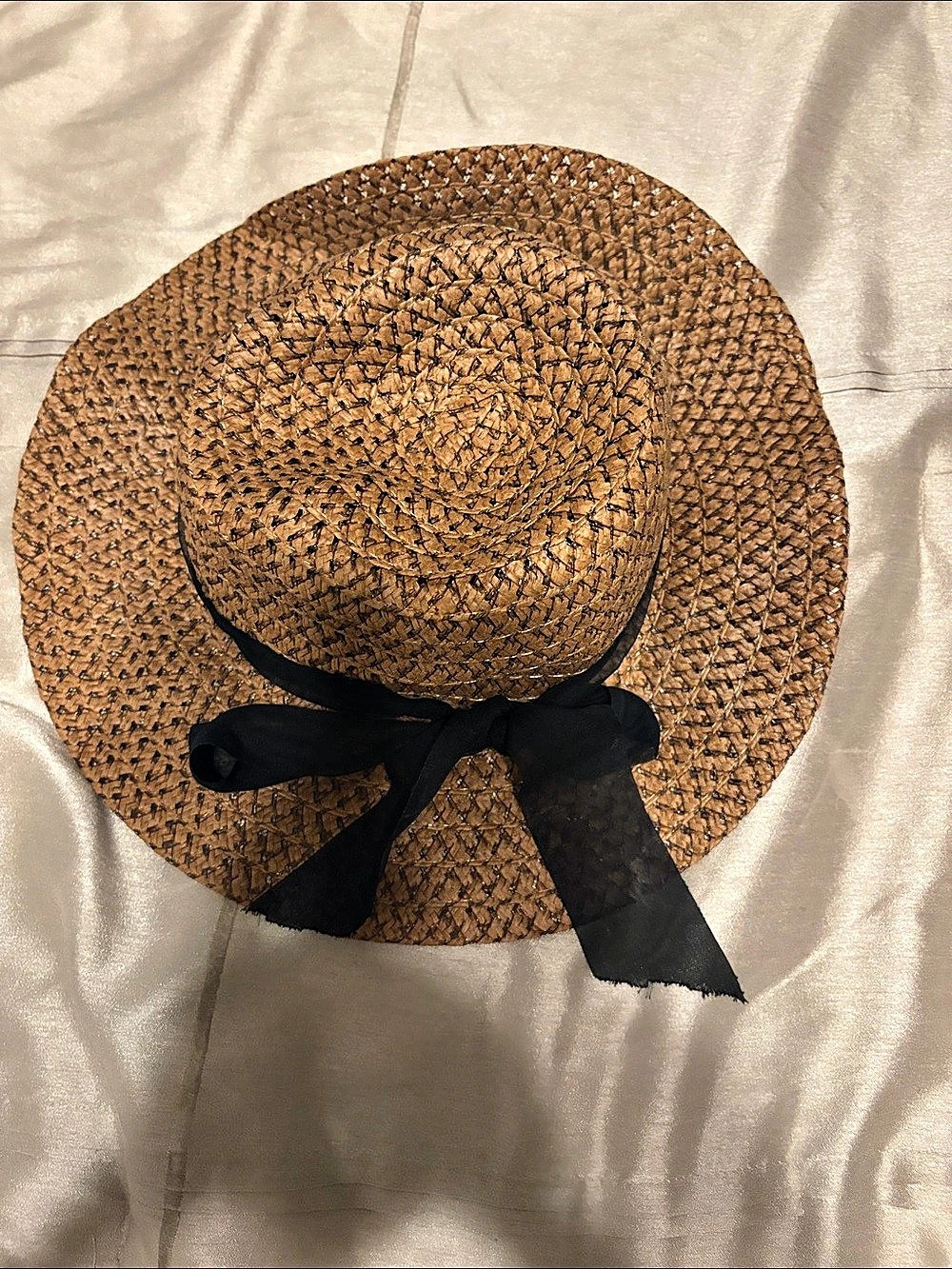 Woven Straw Sun Hat with Black Ribbon
